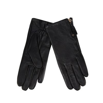 Black leather tassel gloves